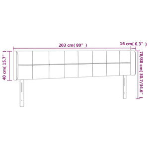 Testiera a LED Grigio Chiaro 203x16x78/88 cm in Velluto cod mxl 49870