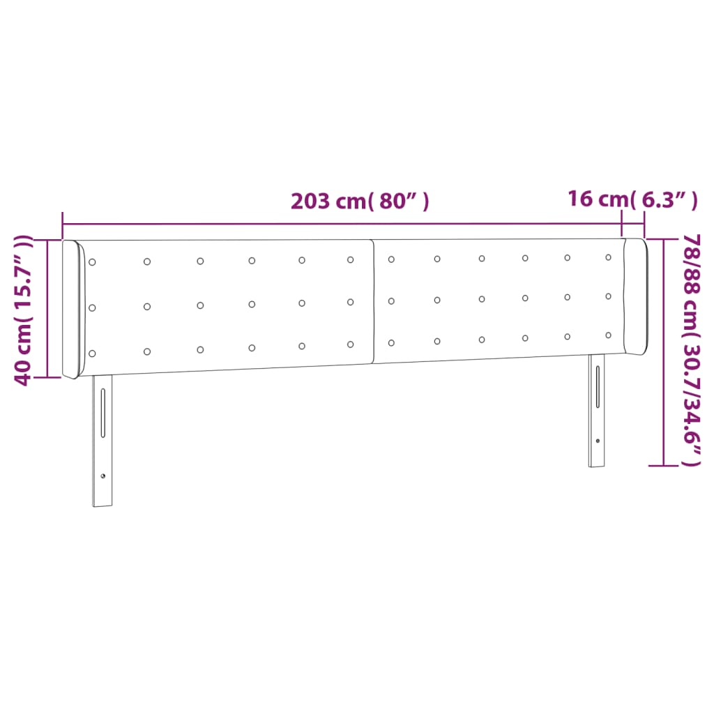 Testiera a LED Nera 203x16x78/88 cm in Similpelle cod mxl 48833