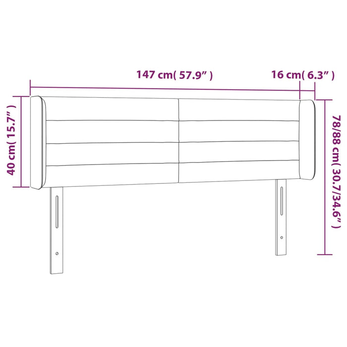 Testiera a LED Tortora 147x16x78/88 cm in Tessuto 3123378