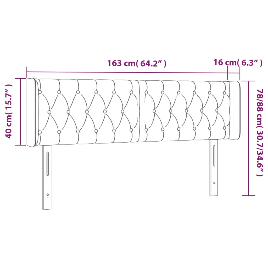 Testiera a LED Tortora 163x16x78/88 cm in Tessuto 3123582