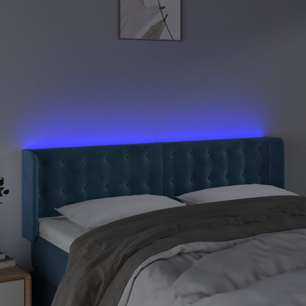 Testiera a LED Blu Scuro 147x16x78/88 cm in Velluto 3123722