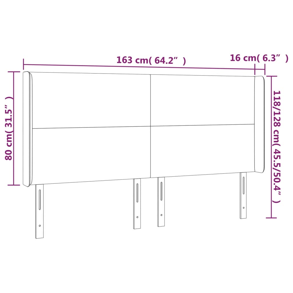 Testiera a LED Nera 163x16x118/128 cm in Tessuto 3123776