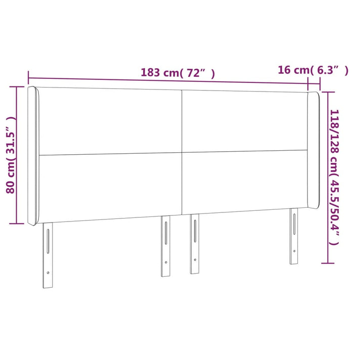 Testiera a LED Tortora 183x16x118/128 cm in Tessuto 3123786