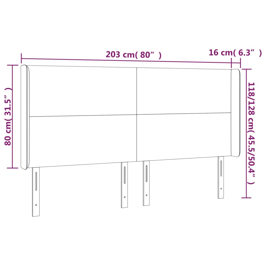 Testiera a LED Tortora 203x16x118/128 cm in Tessuto 3123794