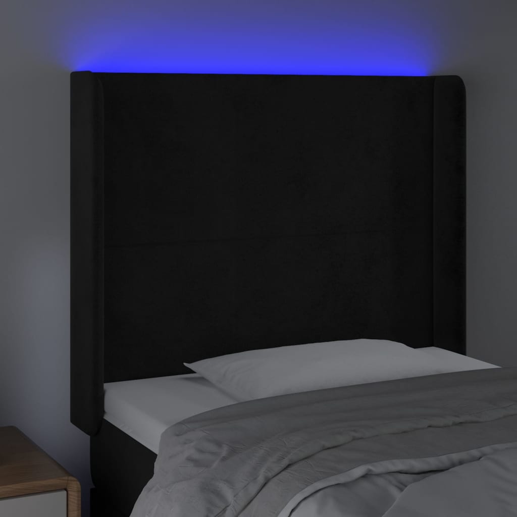 Testiera a LED nero 93x16x118/128 cm in Velluto 3123806