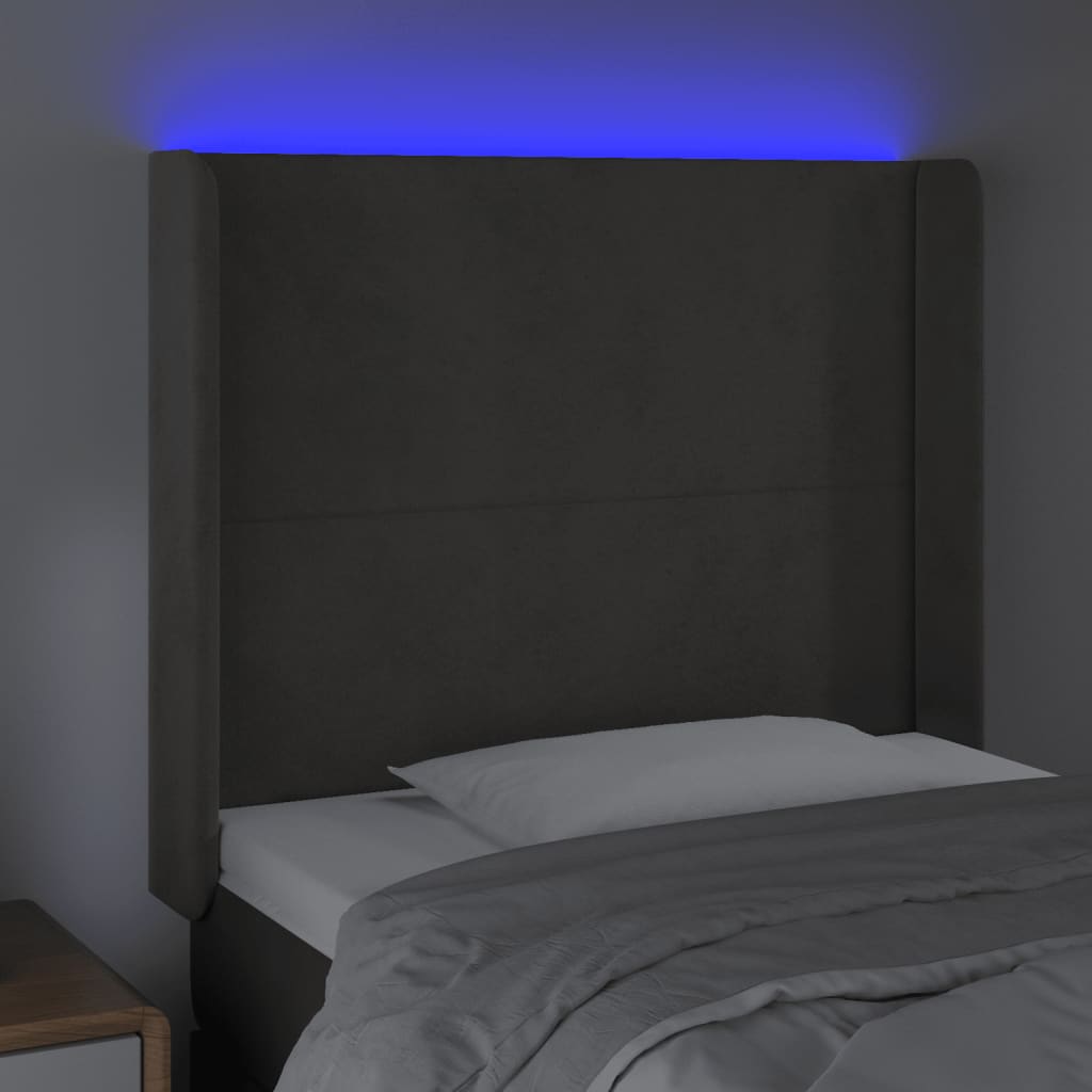 Testiera a LED Grigio Scuro 103x16x118/128cm in Velluto 3123811