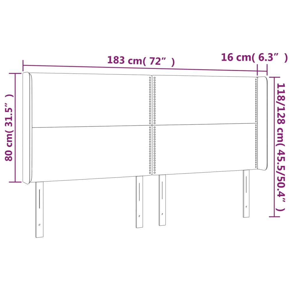 Testiera a LED Nera 183x16x118/128 cm in Tessuto