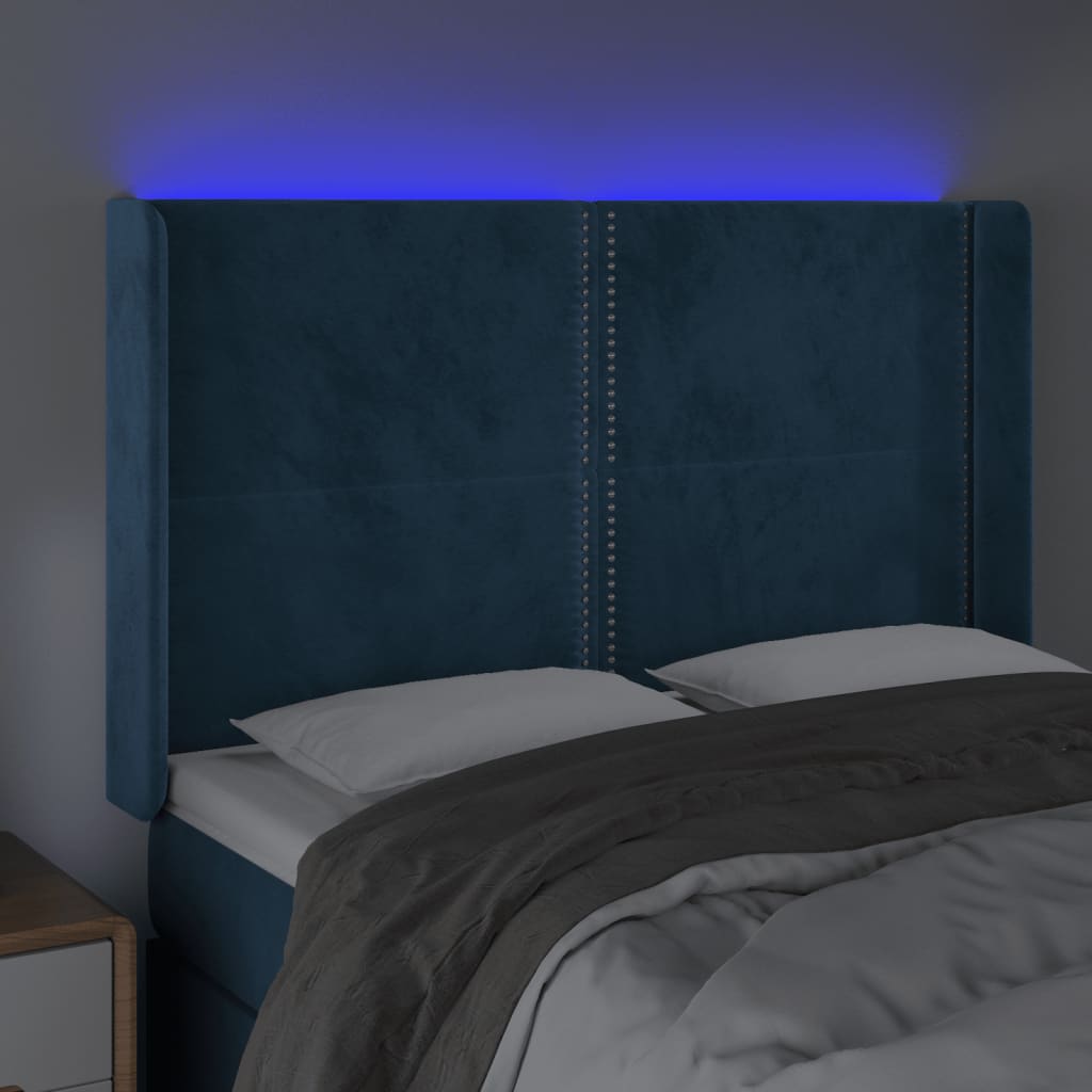 Testiera a LED Blu Scuro 147x16x118/128 cm in Velluto 3123960