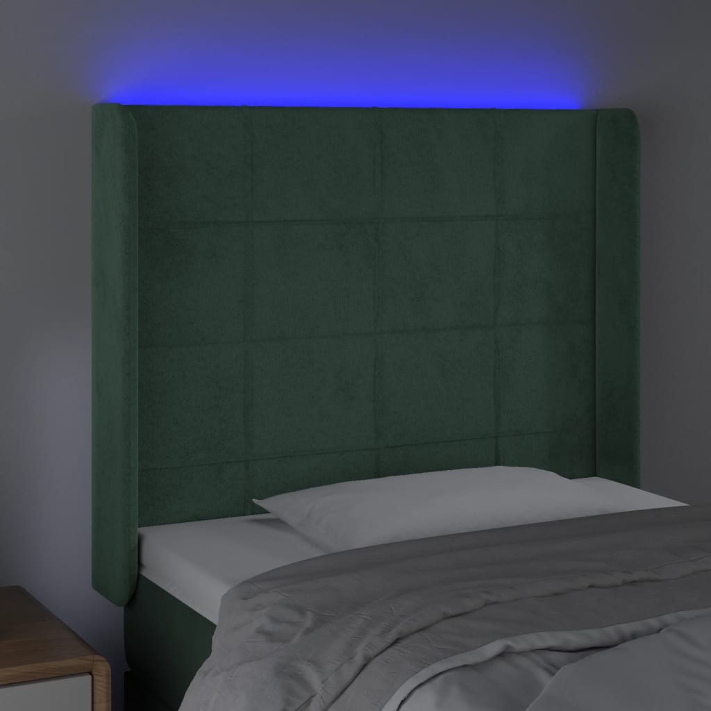 Testiera a LED Verde Scuro 83x16x118/128 cm in Velluto 3124081