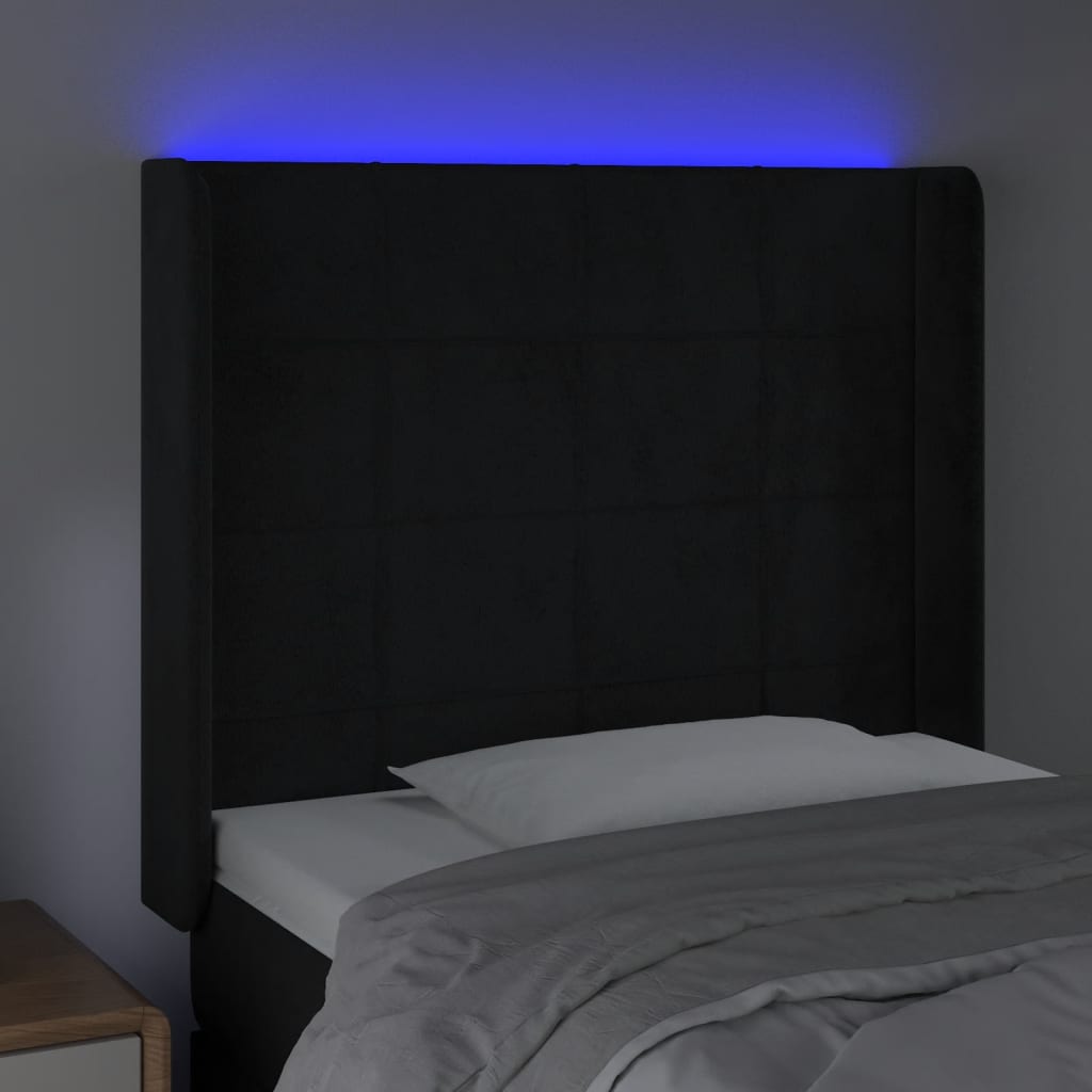 Testiera a LED nero 93x16x118/128 cm in Velluto 3124086