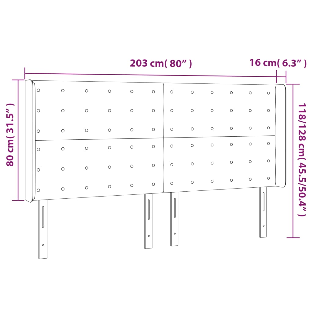 Testiera a LED Nera 203x16x118/128 cm in Similpelle cod mxl 51070