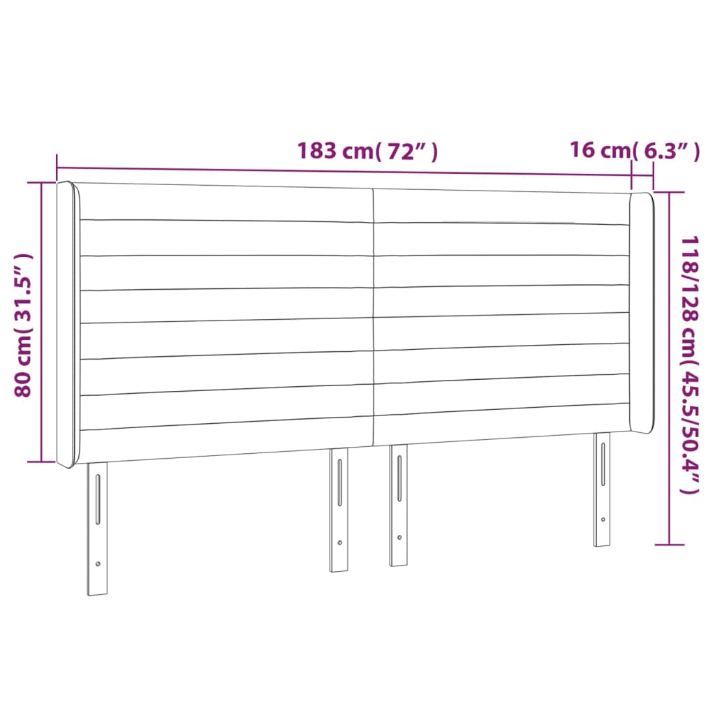 Testiera a LED Nera 183x16x118/128 cm in Tessuto 3124204