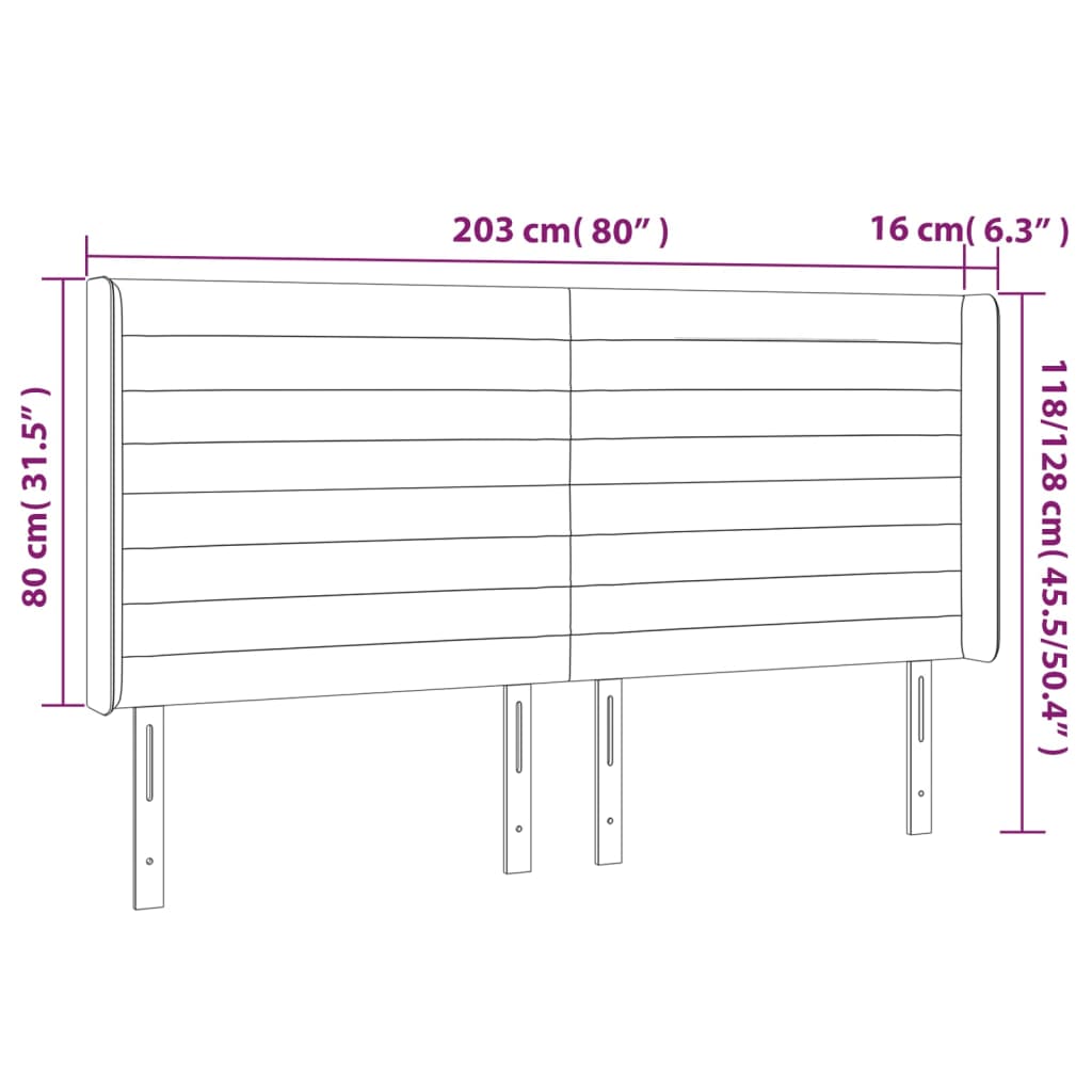 Testiera a LED Tortora 203x16x118/128 cm in Tessuto 3124214