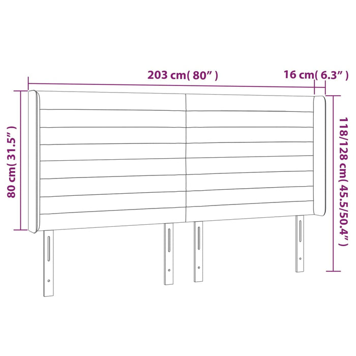 Testiera a LED Tortora 203x16x118/128 cm in Tessuto 3124214