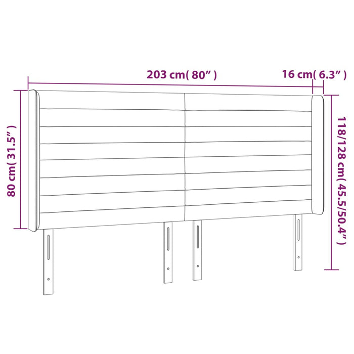 Testiera a LED Nera 203x16x118/128 cm in Velluto 3124256