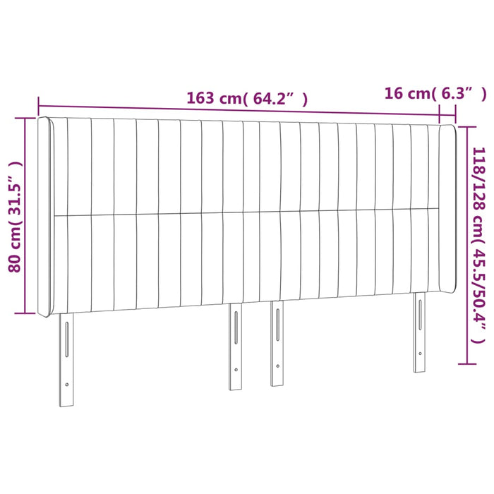 Testiera a LED Tortora 163x16x118/128 cm in Tessuto 3124296