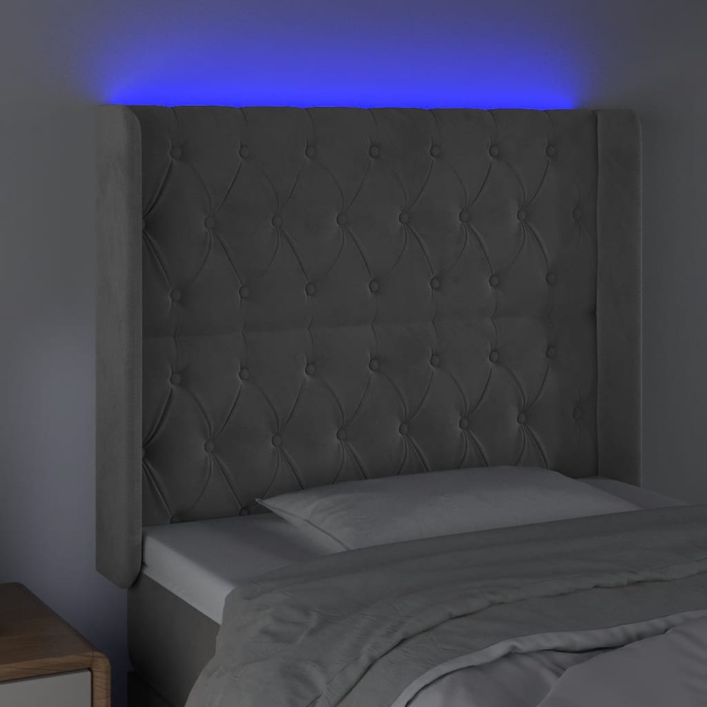 Testiera a LED Grigio Chiaro 103x16x118/128 cm in Velluto cod mxl 51075