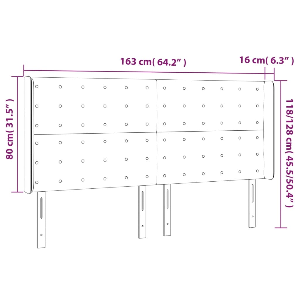 Testiera a LED Crema 163x16x118/128 cm in Tessuto 3124493