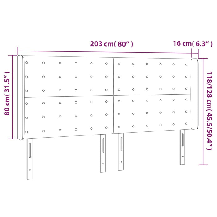 Testiera a LED Tortora 203x16x118/128 cm in Tessuto 3124508