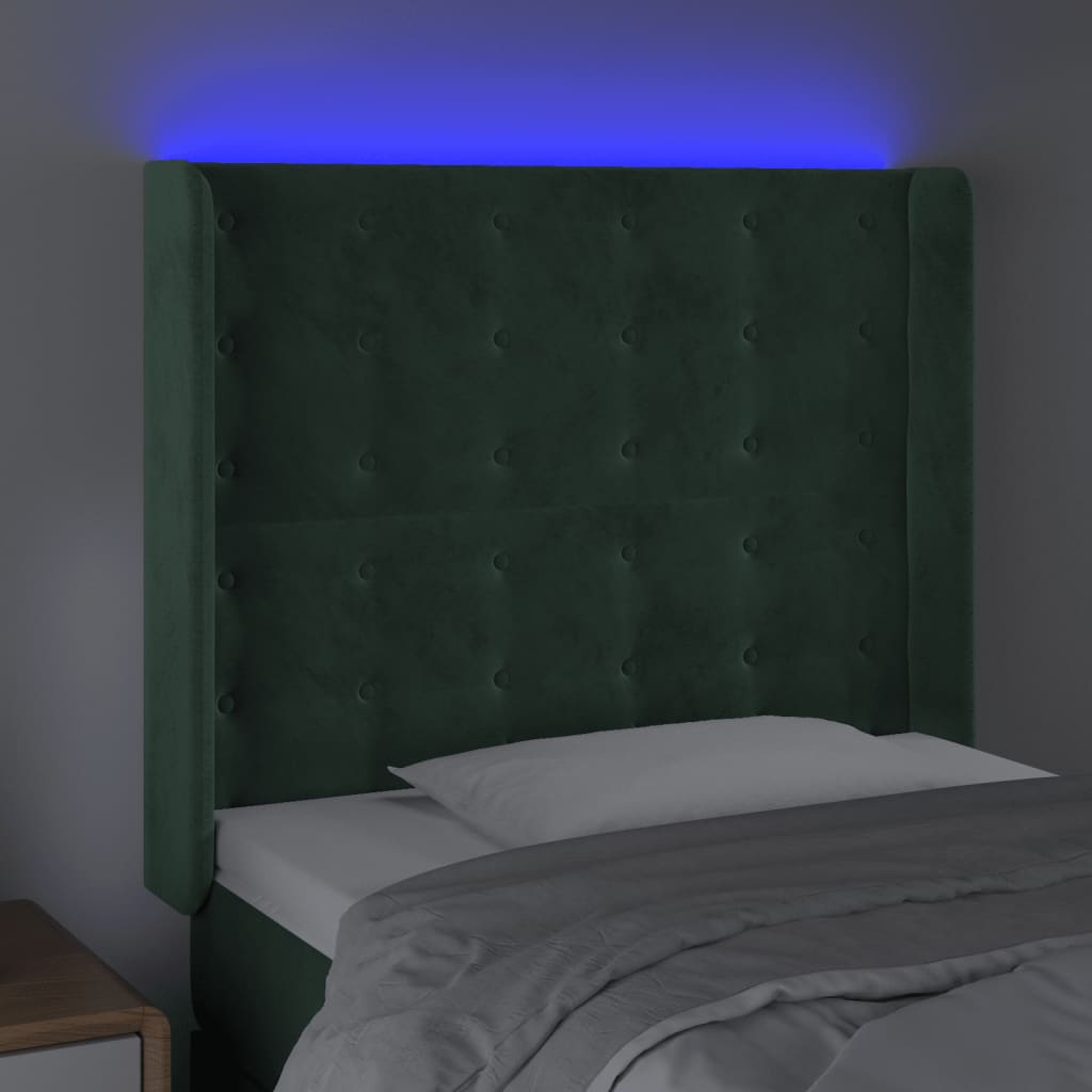 Testiera a LED Verde Scuro 83x16x118/128 cm in Velluto 3124515