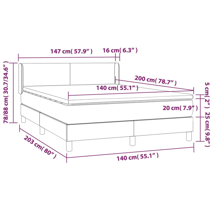 Giroletto a Molle con Materasso Marrone Scuro 140x200cm Tessuto 3129556