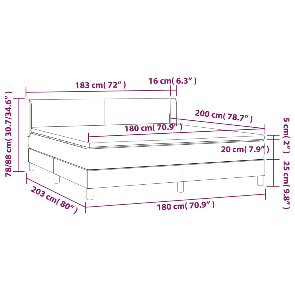 Giroletto a Molle con Materasso Grigio Scuro 180x200 cm Tessuto cod mxl 65270