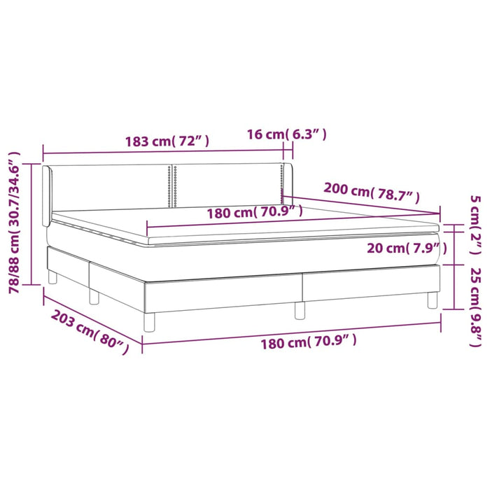 Giroletto a Molle con Materasso Grigio Scuro 180x200 cm Tessuto 3129650