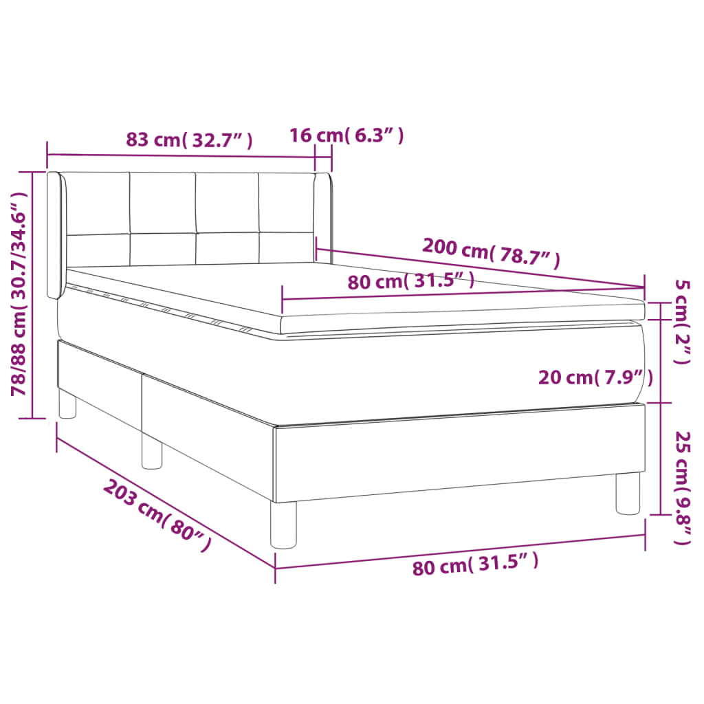 Giroletto a Molle con Materasso Grigio Scuro 80x200 cm Tessuto 3129666