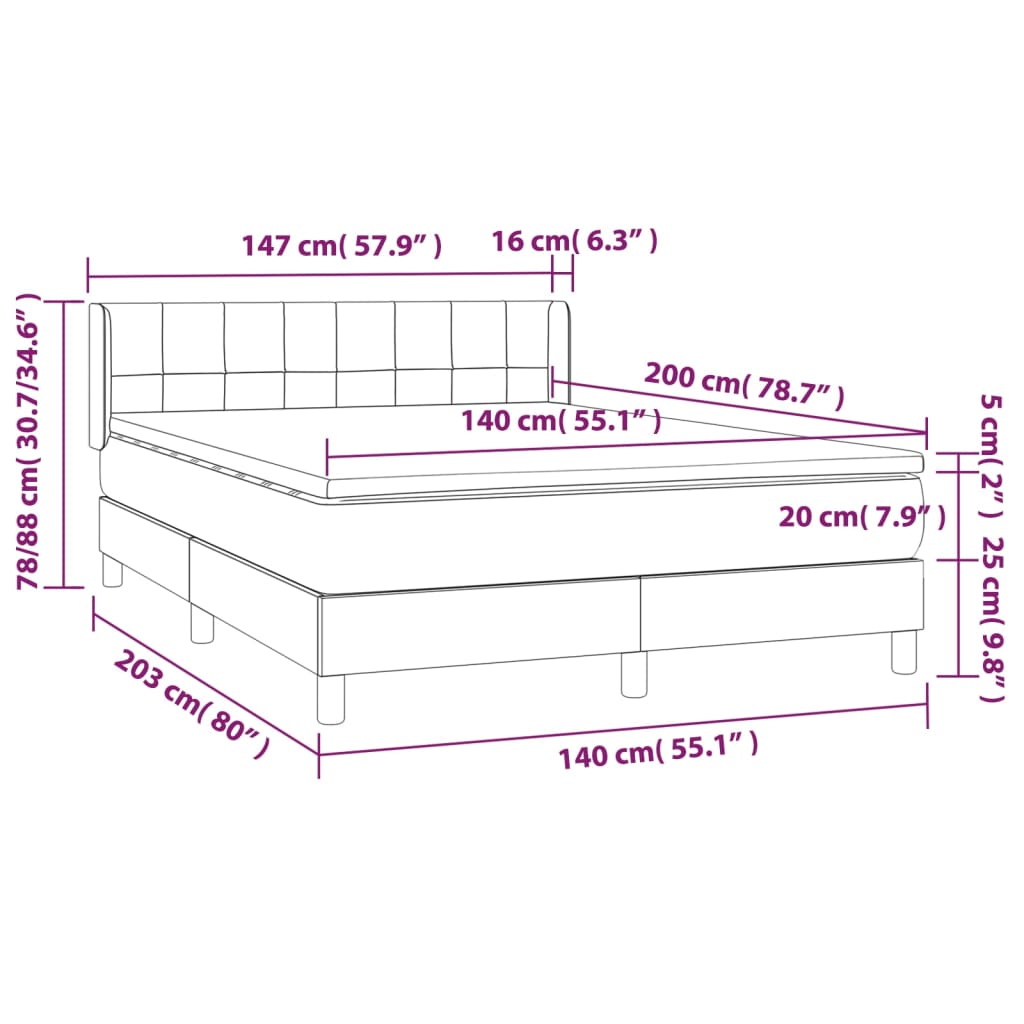 Giroletto a Molle con Materasso Marrone Scuro 140x200cm Tessuto 3129716