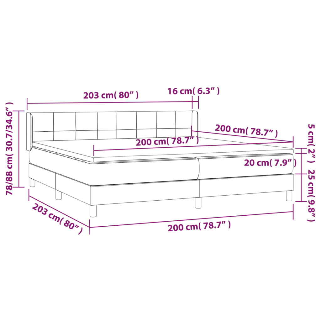 Giroletto a Molle con Materasso Grigio Chiaro 200x200cm Tessuto cod mxl 53041