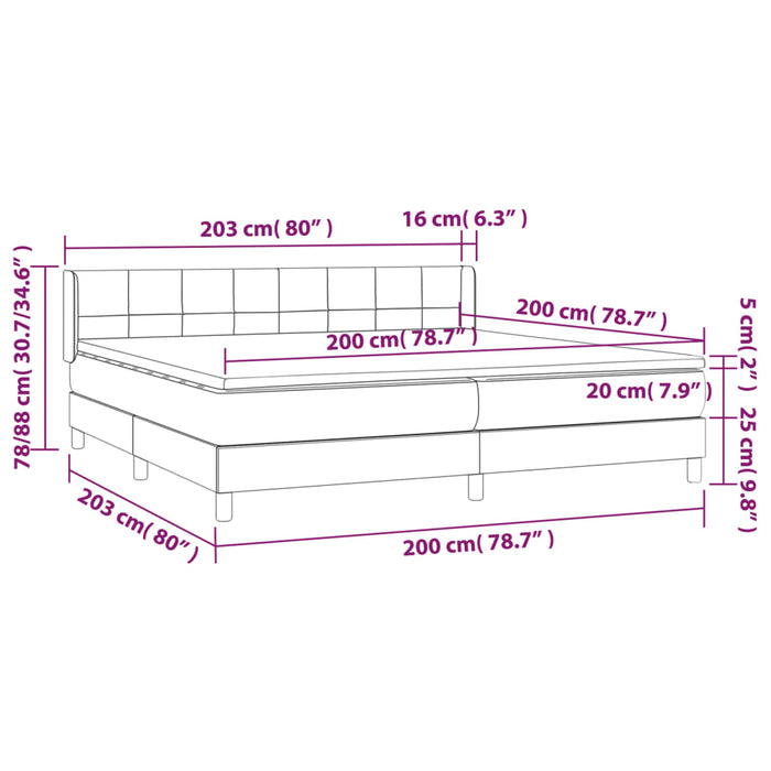 Giroletto a Molle con Materasso Grigio Chiaro 200x200cm Tessuto 3129737