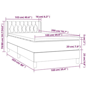 Giroletto a Molle con Materasso Grigio Chiaro100x200 cm Tessuto 3129929