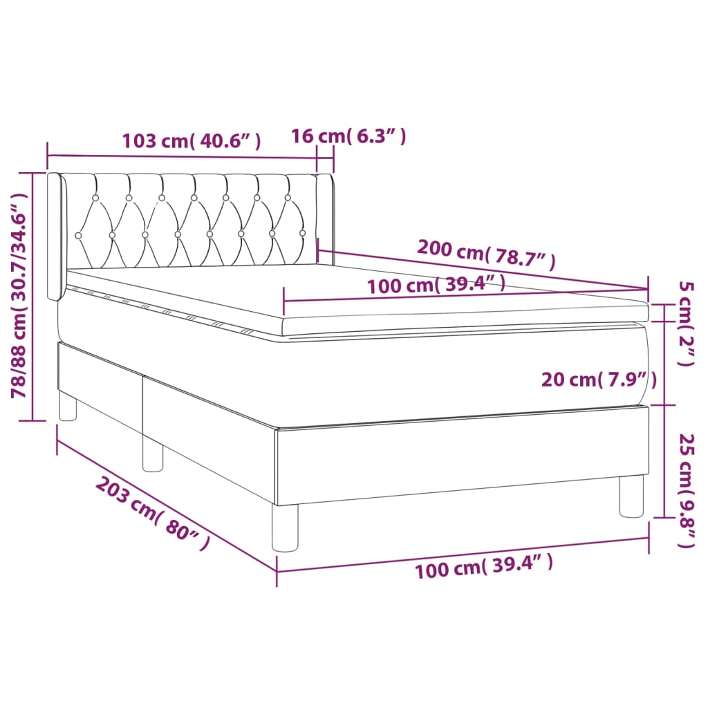 Giroletto a Molle con Materasso Grigio Scuro 100x200 cm Tessuto 3129930