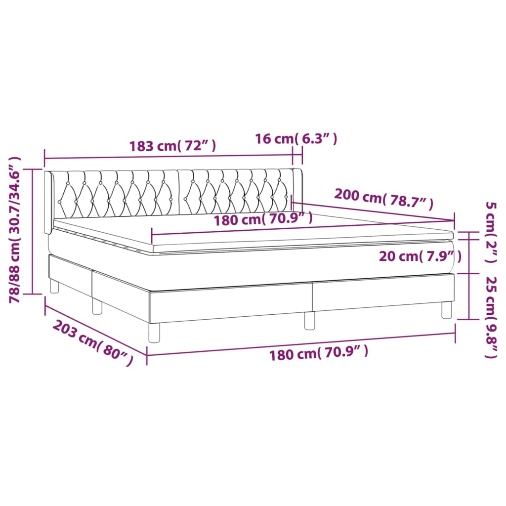 Giroletto a Molle con Materasso Grigio Chiaro180x200 cm Tessuto cod mxl 62409