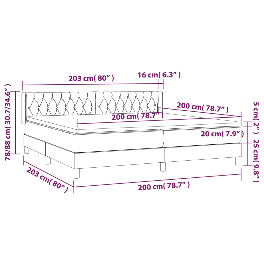 Giroletto a Molle con Materasso Grigio Chiaro 200x200cm Tessuto cod mxl 64799