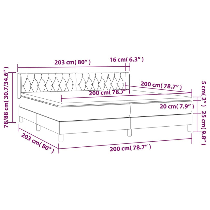 Giroletto a Molle con Materasso Grigio Chiaro 200x200cm Tessuto cod mxl 64799