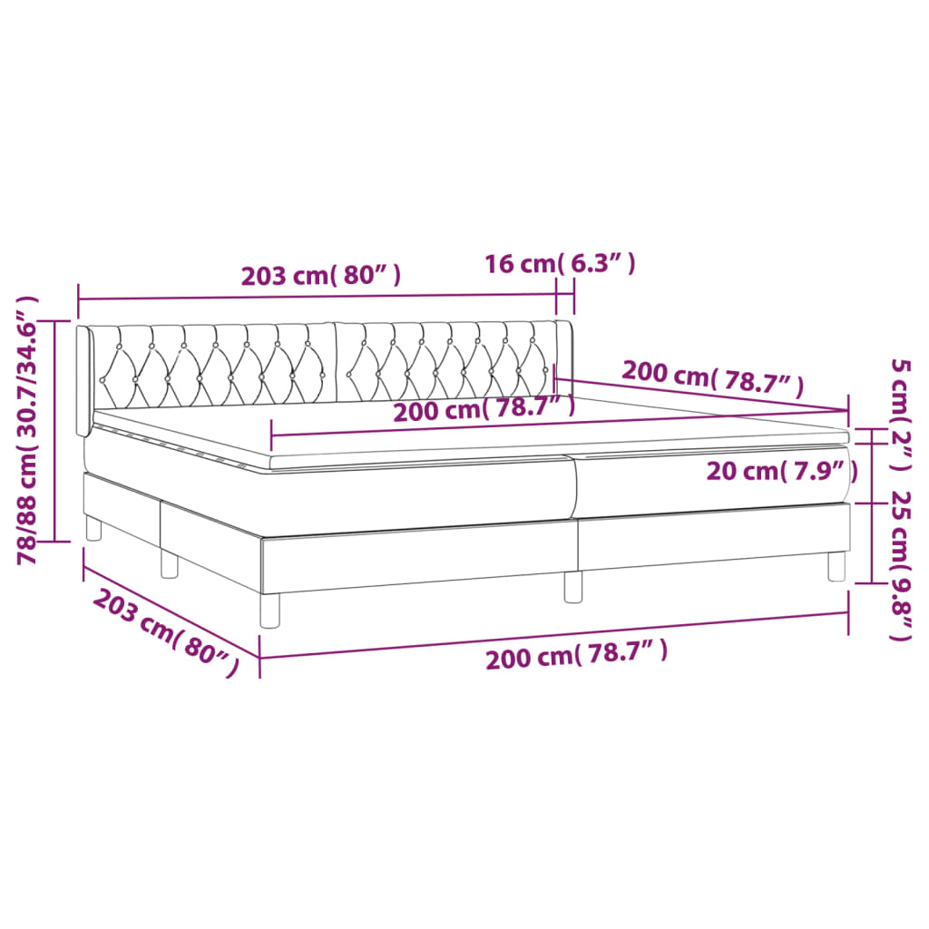 Giroletto a Molle con Materasso Marrone Scuro 200x200cm Tessuto 3129980