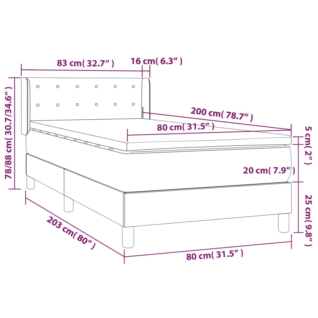 Giroletto a Molle con Materasso Marrone Scuro 80x200 cm Tessuto 3129988