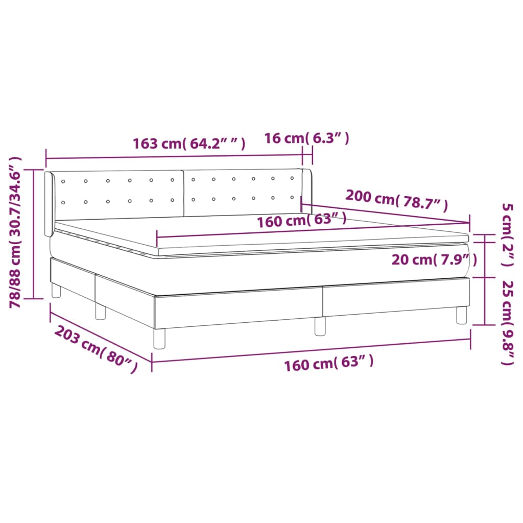 Giroletto a Molle con Materasso Marrone Scuro 160x200cm Tessuto 3130044