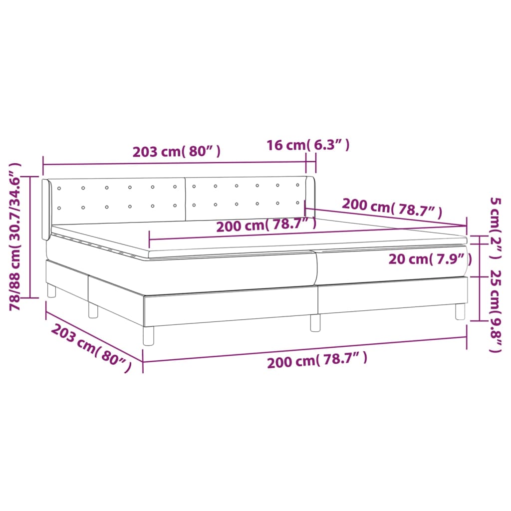 Giroletto a Molle con Materasso Marrone Scuro 200x200cm Tessuto 3130060