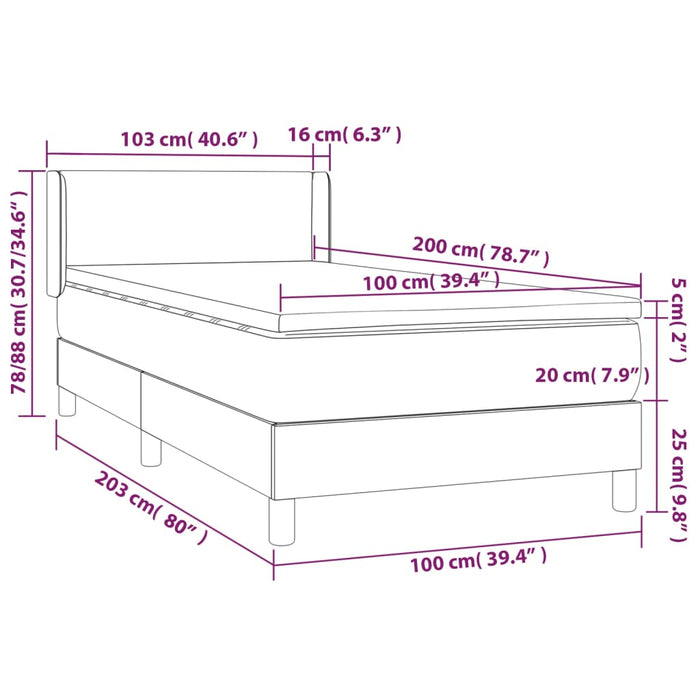 Giroletto a Molle con Materasso Grigio Scuro 100x200 cm Tessuto 3130090