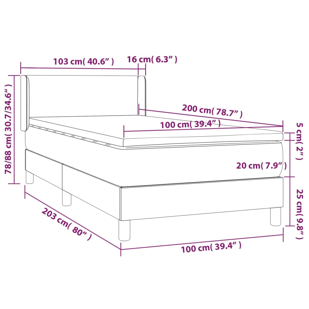 Giroletto a Molle con Materasso Marrone Scuro 100x200cm Tessuto 3130092