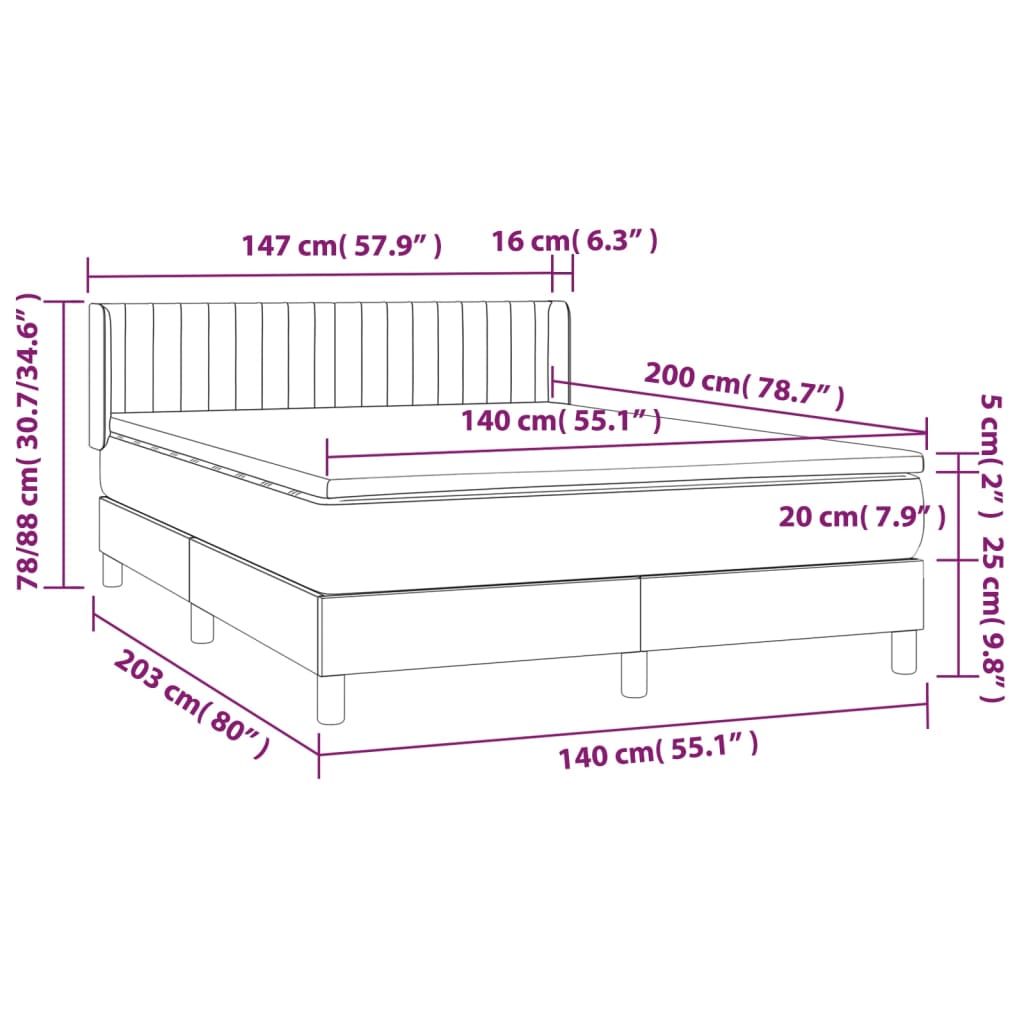 Giroletto a Molle con Materasso Marrone Scuro 140x200cm Tessuto 3130436