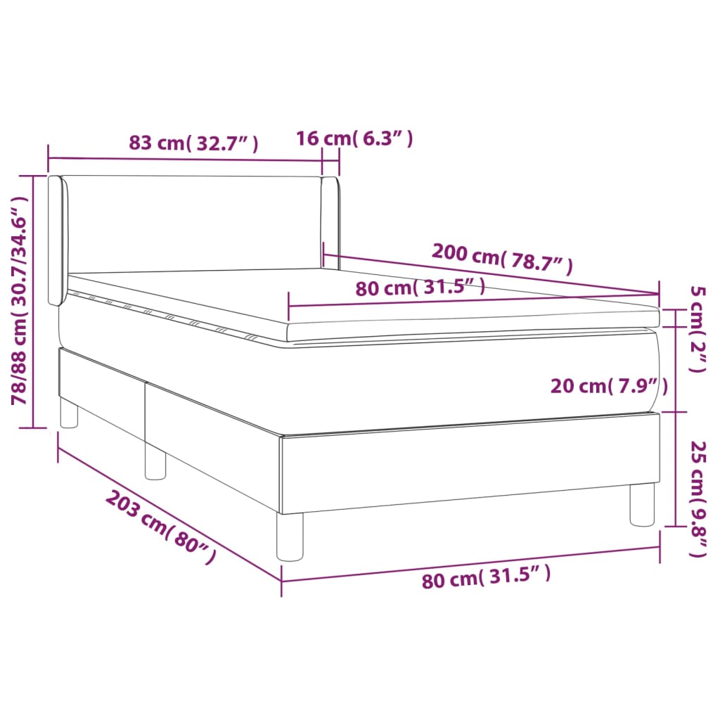 Giroletto a Molle con Materasso Grigio Scuro 80x200 cm Velluto 3130806