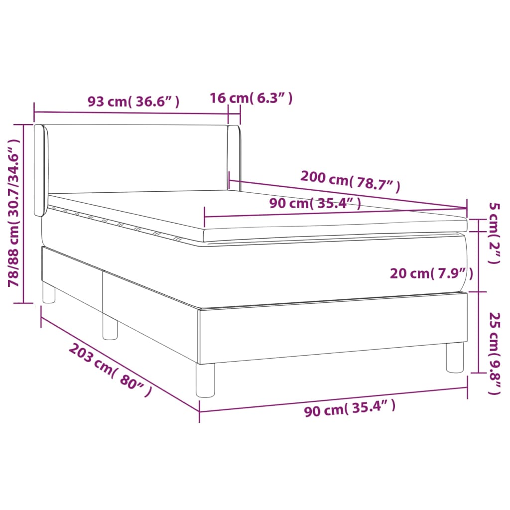 Giroletto a Molle con Materasso Rosa 90x200 cm in Velluto 3130822