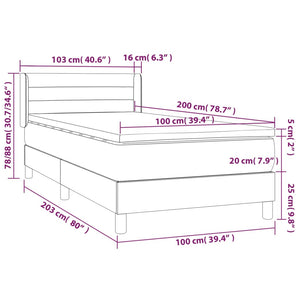 Giroletto a Molle con Materasso Grigio Chiaro 100x200cm Velluto 3131003