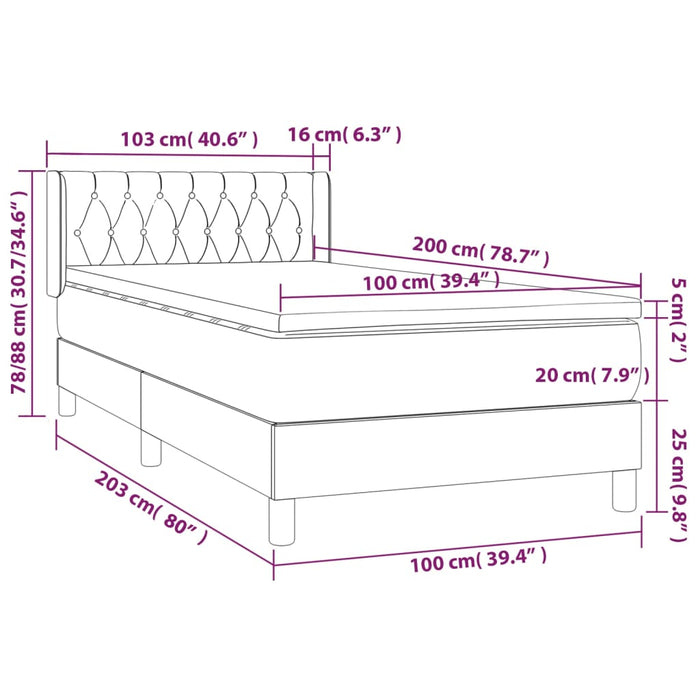 Giroletto a Molle con Materasso Grigio Scuro 100x200 cm Velluto 3131124