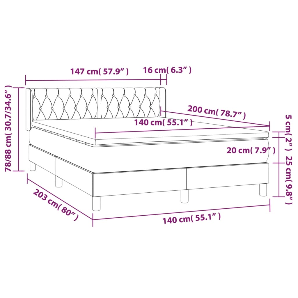 Giroletto a Molle con Materasso Blu Scuro 140x200 cm in Velluto 3131145