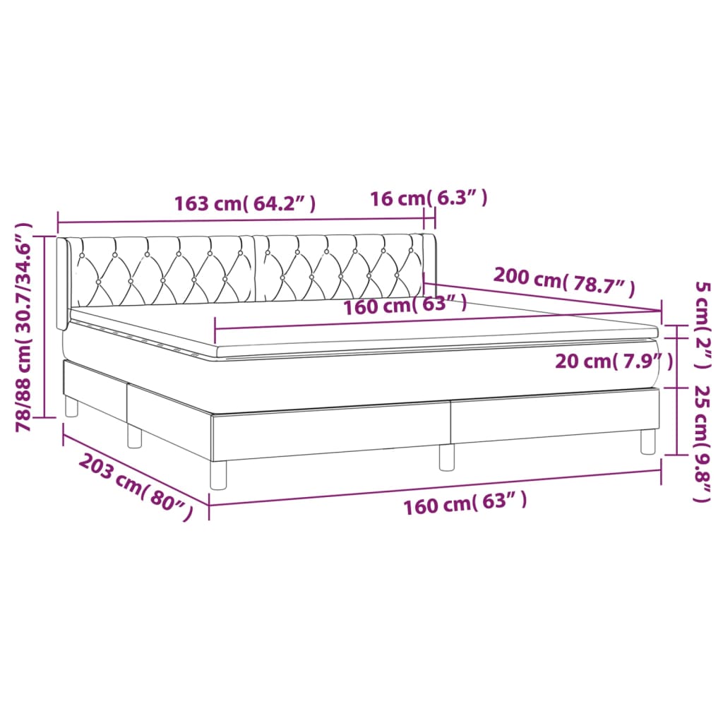 Giroletto a Molle con Materasso Grigio Scuro 160x200 cm Velluto cod mxl 37957