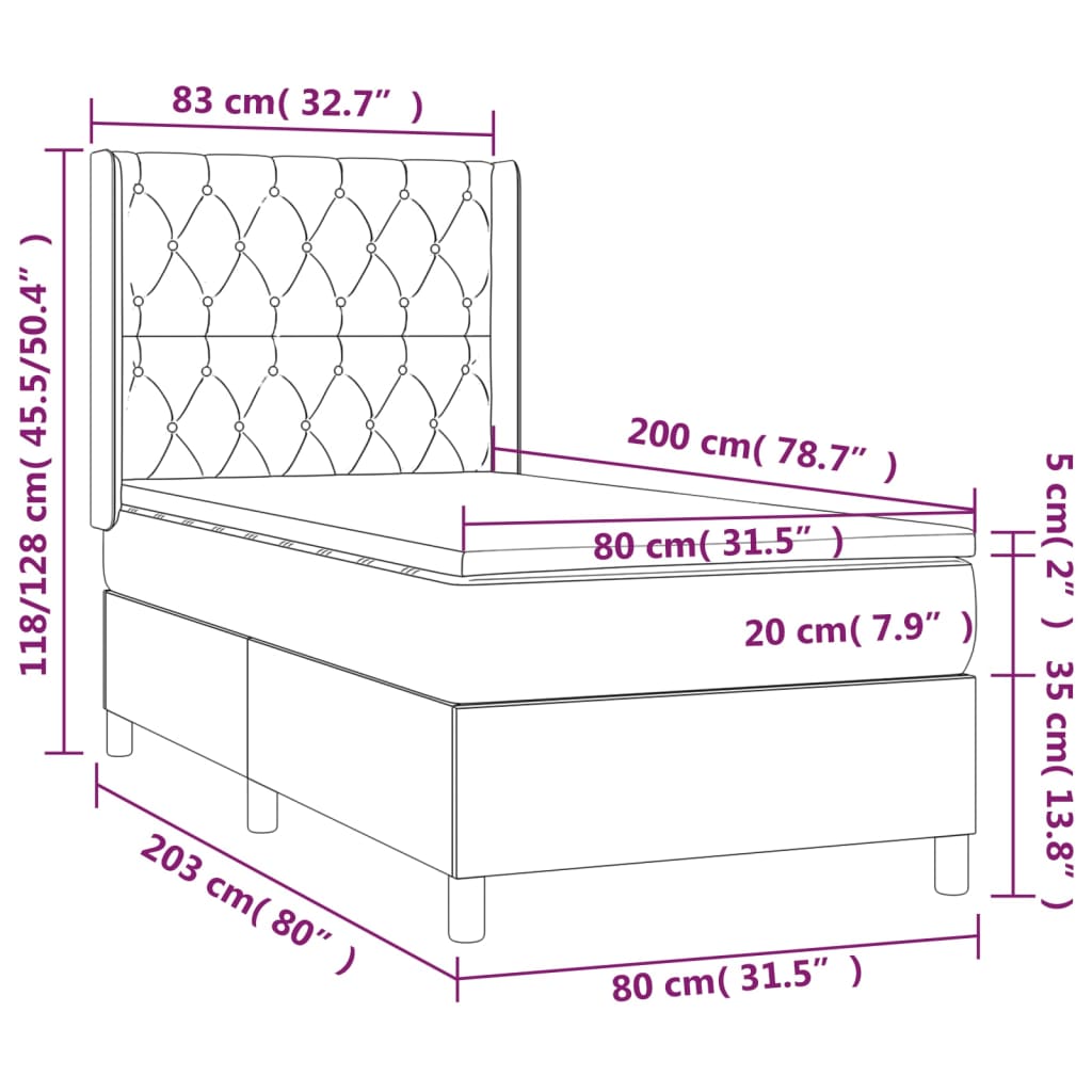 Giroletto a Molle con Materasso Grigio Chiaro 80x200 cm Tessuto cod mxl 35284